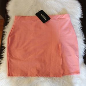 Pretty Little Thing, Peach Bandage Split mini skirt